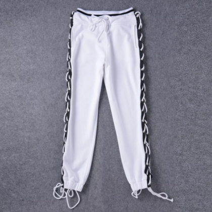 Fashion Sexy Side Lace Up Type Loose Pants Black..