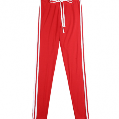 Red Hooded Umbilical Banded Trousers Sports And..