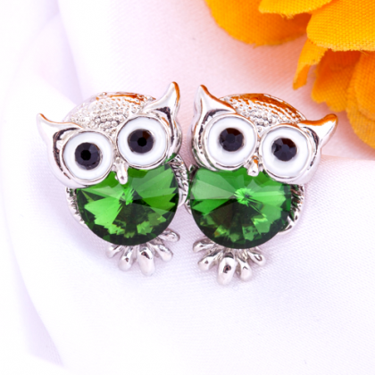 Fashion multicolor Owl crystal earr..