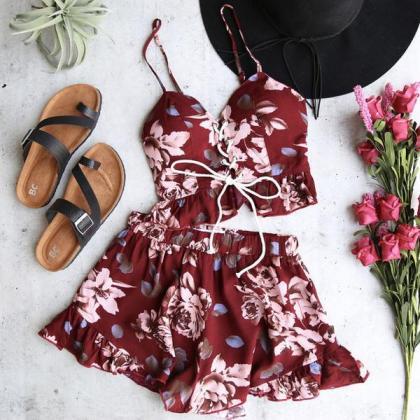 Reverse - Burgundy Floral Two Piece Set With..