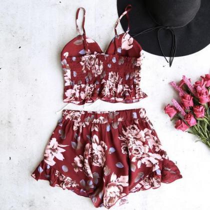 Reverse - Burgundy Floral Two Piece Set With..
