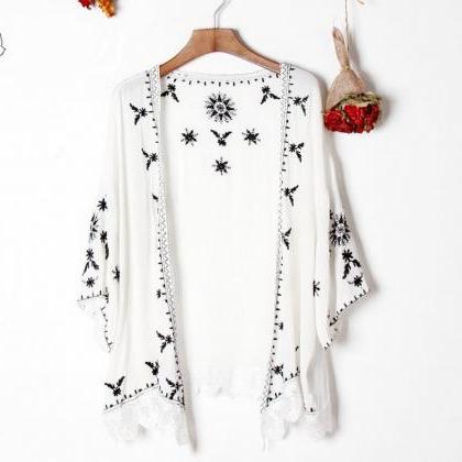 Fashion Holiday Style Embroidery And Suntan Shirt
