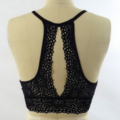 Sexy Fashion Chest Hollow Lace Transparent Crop..