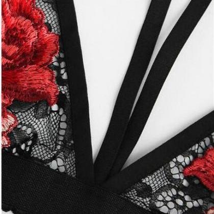 Black Floral Embroidered Lace Bralette