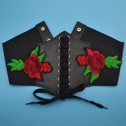The Fashion Belt Wear Roses Embroidered Waist Thin..