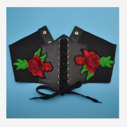 The Fashion Belt Wear Roses Embroidered Waist Thin..