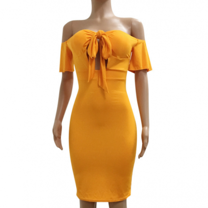 Fashion Sexy Ladies Bow Dress Off Shoulder Orange..