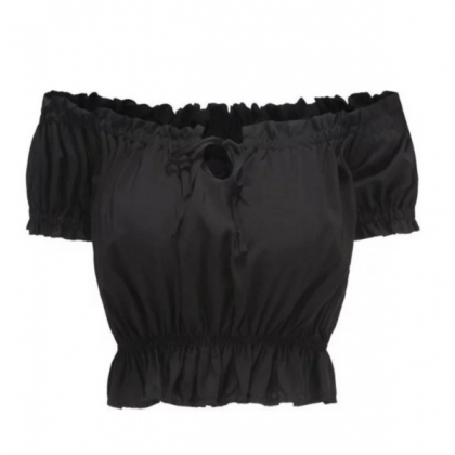 Ruffled Off-the-shoulder Short Sleeved Cropped Top