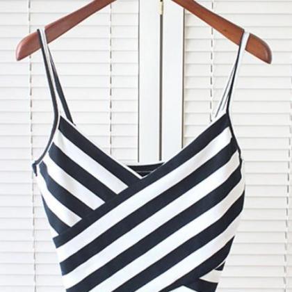 Black And White Stripe Cami Crop Top