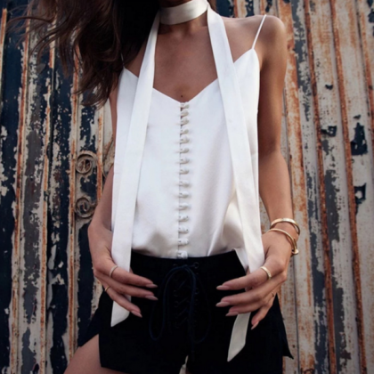 Plunge V Camisole Featuring Button Down Front