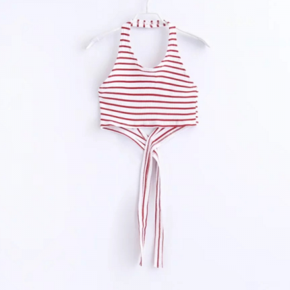 Fashion Ladies Summer Hanging Neck Striped Vest..