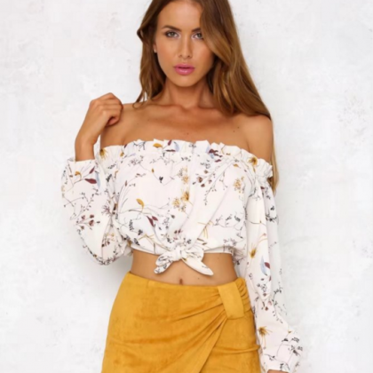 Floral Print Ruffled Off-The-Should..