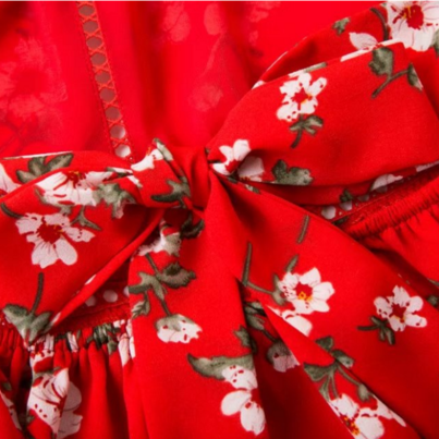 Red Floral Print Halter Neck Romper Featuring Tie..