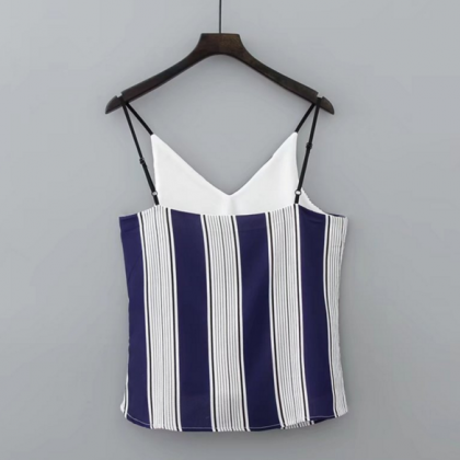 Fashion Vertical Stripe V-neck Harness Shirt Vest..
