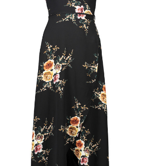 Plunging V Neck Floral Print Maxi Dress With Short..