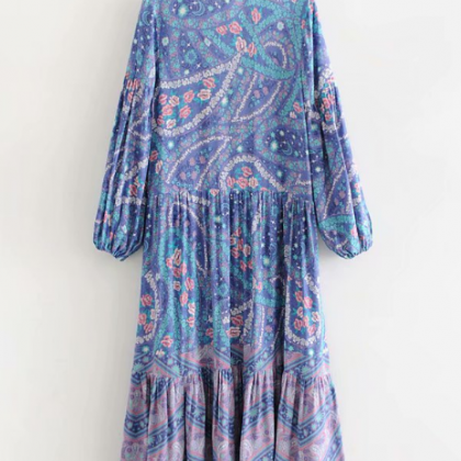 Purple Printed Long Chiffon Dress