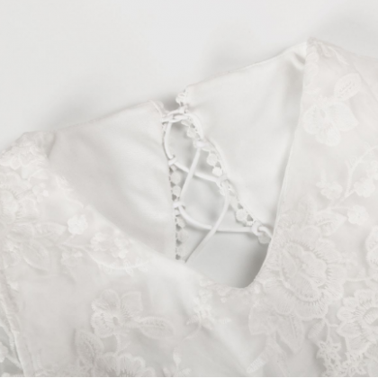 White Lace Short Sleeve Backless Irregular Dress