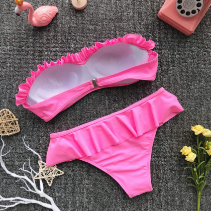 Bikini Style With Flounces, Solid Color Hardcover..