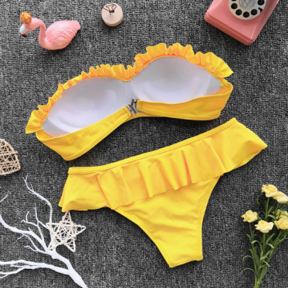 Bikini Style With Flounces, Solid Color Hardcover,..