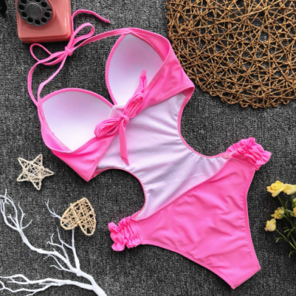 Bikini Hard Package Swimsuit Backless Pure Color..