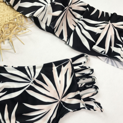 Bamboo Printing Bikini Tall Waist Fission Swimsuit..