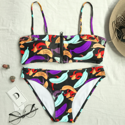 The Printed Zipper Lady Swimsuit Sexy Swimsuit..