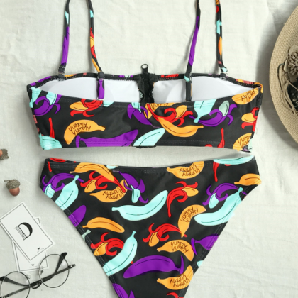 The Printed Zipper Lady Swimsuit Sexy Swimsuit..