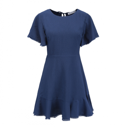 Style Dress Temperament Pure Color Short Sleeve..
