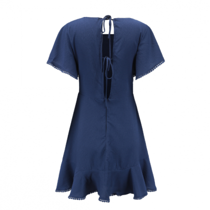 Style Dress Temperament Pure Color Short Sleeve..
