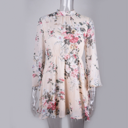 Stand-up Slim Printed Skirt With Long Sleeves And..