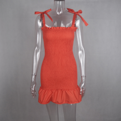 The Dress Has A Slim Waist And A Frilly Halter..