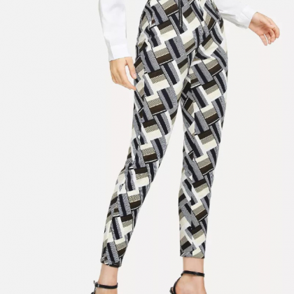 Color Printing Nine Point Pants Fashion Fit Height..