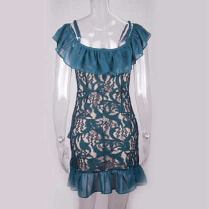 A Dress With Flounces And A Hollowed-out Lace Sash