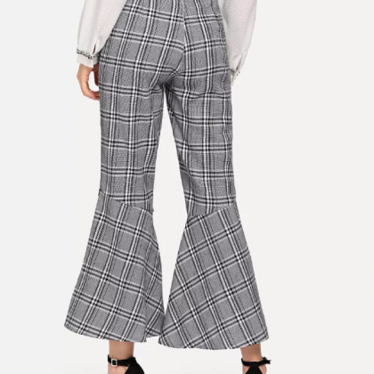 Style Retro Plaid Casual Pants Show Thin Flared..