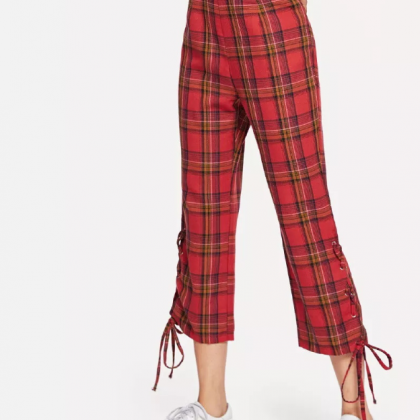 Style Retro Loose Plaid Casual Horn Pants