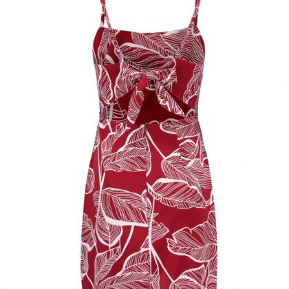 Women's Bow Print Halter Dress With..