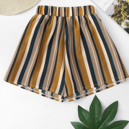 Fashionable color stripe wide leg c..