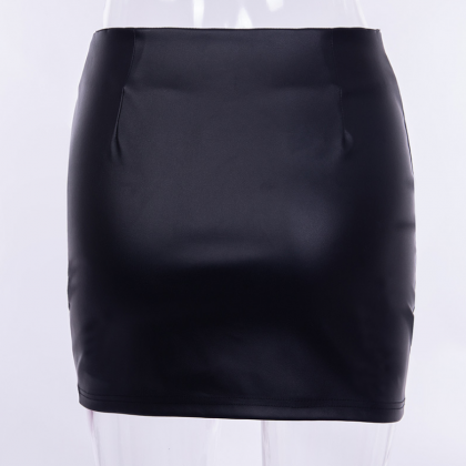 Style Skirt A-word Skirt Pu Leather Zipper Sexy..