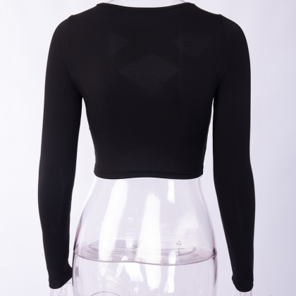 Style Cut-out Top With Long Sleeves And Cross Neck..