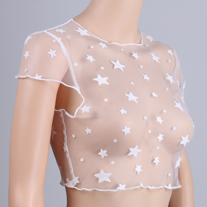 Style Transparent Sexy Lace Star Embroidery Mesh..