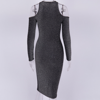 Style Buttock Wrap Dress Silver Fillet Shoulder..