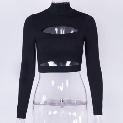 Style Sexy Top Open Chest High Neck Long Sleeve..
