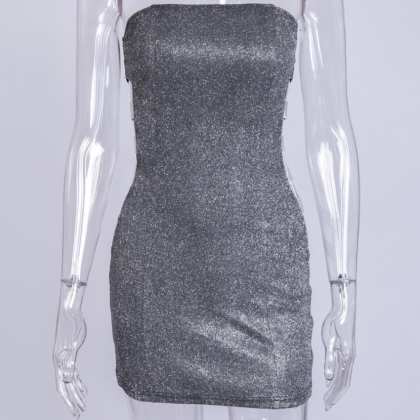 Style Silver Sequined Dress Sexy Side Cut-out Wrap..