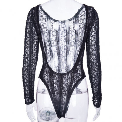 Style Long Sleeved Top Sexy Lace Jumpsuit For..
