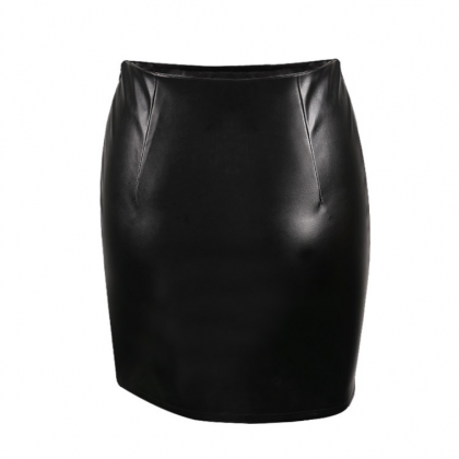 Style Matching Pu Leather Skirt With Buttock And..