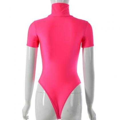 Sexy short-sleeved high-neck tight-..