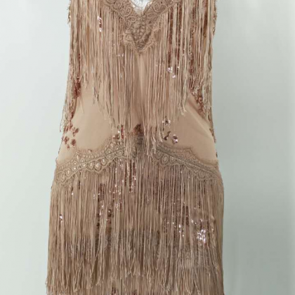 Fringed Embroidered Sequins Sexy Backless Dress..