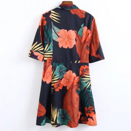 Fashion Trend Flower Shirt Dress