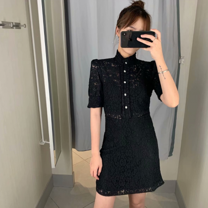 2019 Summer Jewelry Button Lace Dress