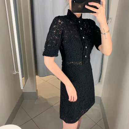 2019 Summer Jewelry Button Lace Dress